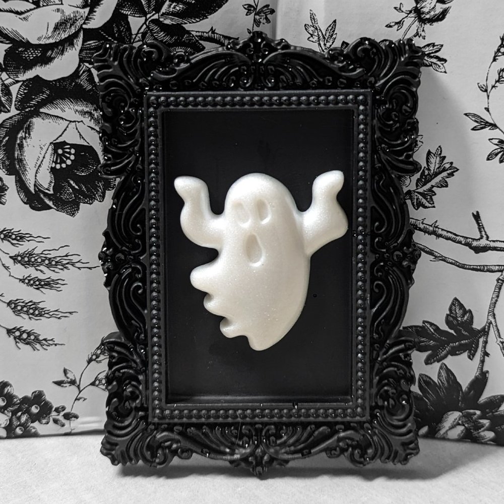4.5" Mini Framed Victorian Gothic TINY WHITE GHOST Plaque • Gothic Home Decor